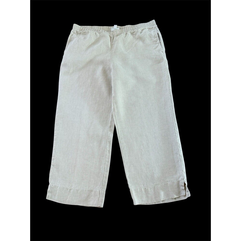 J Jill Pants SZ Medium Sand Dune All Linen Pull On Elastic Waist Wide Leg Casual - Picture 8 of 8